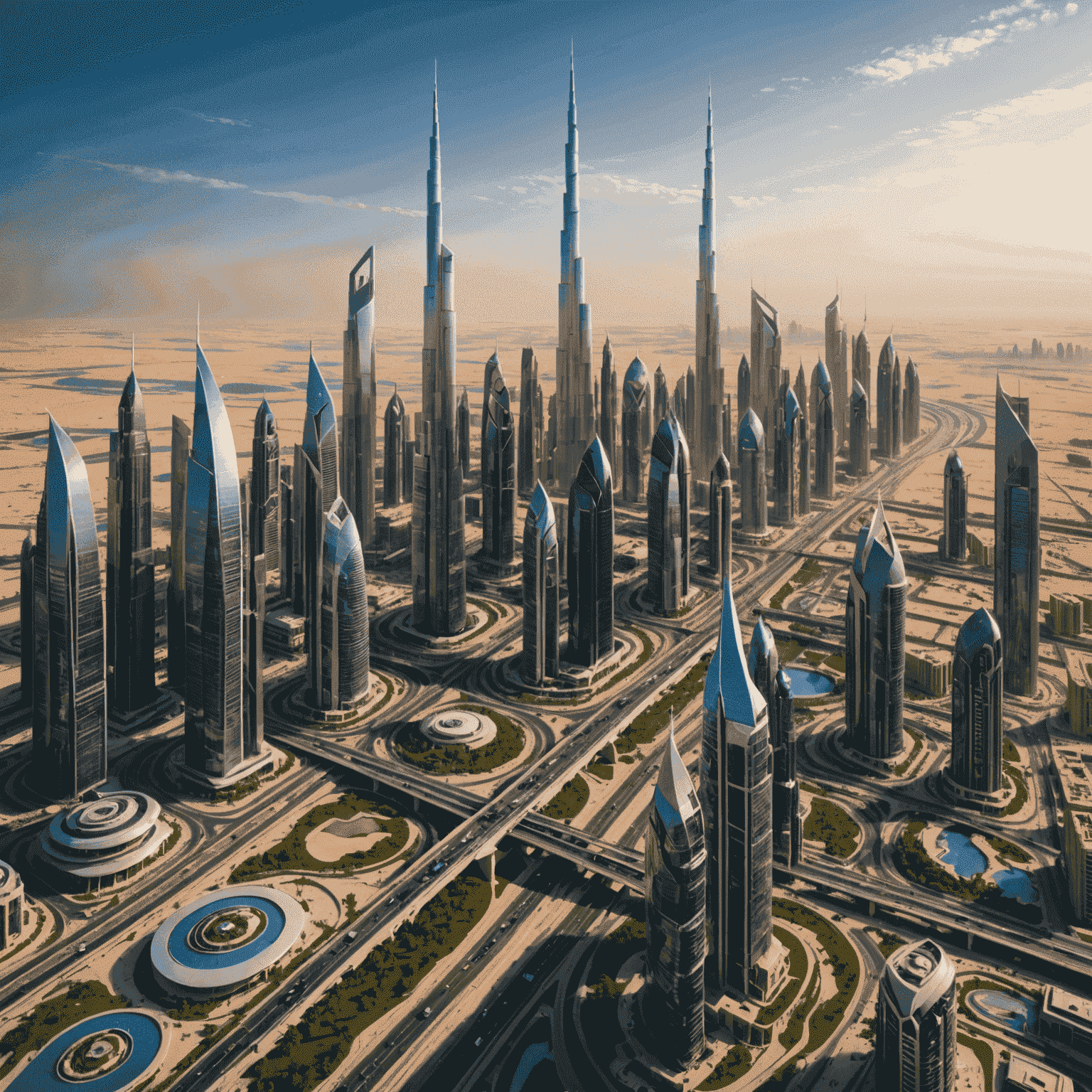 صورة لمدينة ذكية في الإمارات تظهر التكامل بين تقنيات الاتصال المتقدمة والبنية التحتية الحضرية